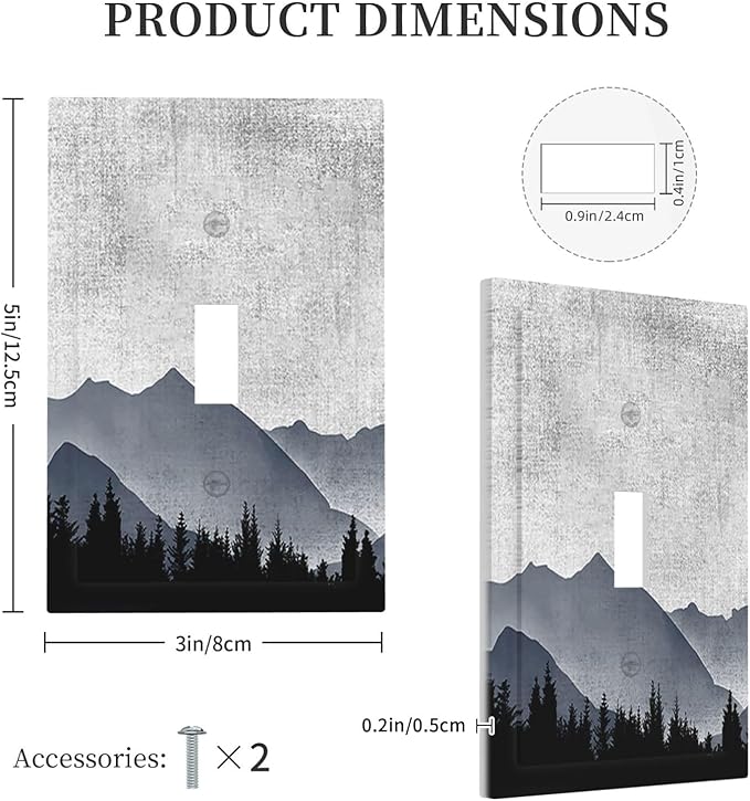 Decorative Light Switch Cover Natural Landscape Mountains Pine Trees 1 Gang Single Toggle Device Electrical Faceplate Switchplates Decorator Outlet Wall Plate for Bedroom living Room Decor