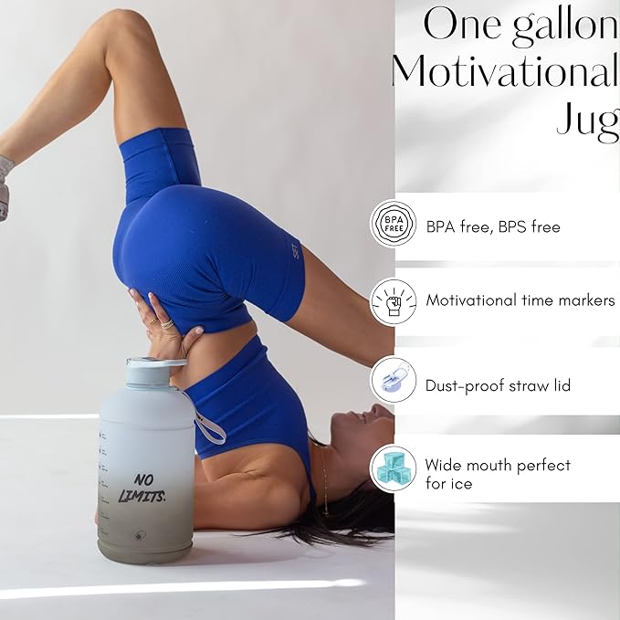 H2O Capsule INSPO Gallon Water Bottle with Time Marker and Straw Motivational Hydration Tracker Jug Big BPA-Free Food-Safe Leakproof Drinking Bottle with Handle & Strap, Rocky Shore