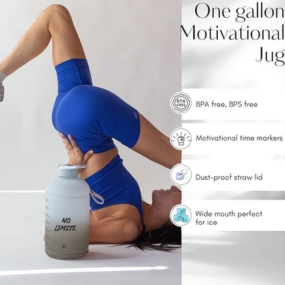 H2O Capsule INSPO Gallon Water Bottle with Time Marker and Straw Motivational Hydration Tracker Jug Big BPA-Free Food-Safe Leakproof Drinking Bottle with Handle & Strap, Rocky Shore