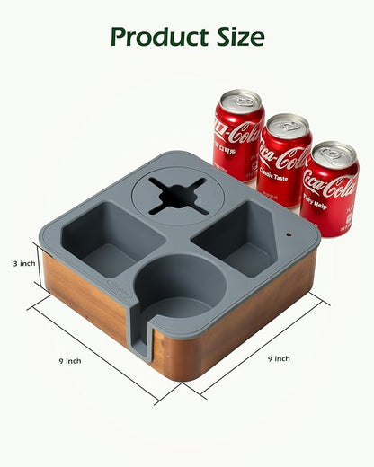 Couch Cup Holder Tray, Acacia Wood Couch Caddy With Cup Holder, Non-Slip Couch Organizer for Drinks, Snacks Remotes, Rounded Corners And Mug Slot Black