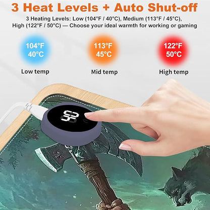 Heated Mouse Pad for Desk 31.5" x 13" – PU Leather Warm Desk Pad with 3 Heat Levels (104°F/113°F/122°F), Plug-in Electric Heating Mat with Auto Shut-Off, Waterproof & Rollable, Wild Hunter