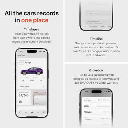 SPARQ AI OBD2 Scanner Diagnostic Tool Bluetooth Compatible with iPhone/iOS, Your Personal Car Mechanic, Track History & Recalls, Scan & Clear 50K+ Codes for Non EV Vehicles 2008+ No Subscription Fees