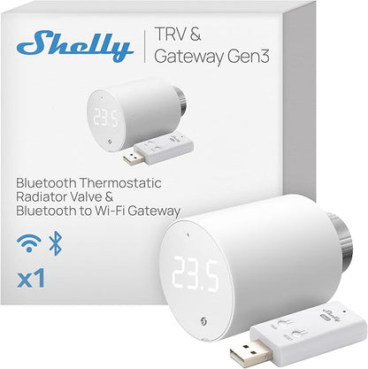 Shelly Blu TRV & Blu Gateway Gen3, Bluetooth-Operated Smart Thermostatic Valve, Smart Thermostatic Radiator Valve, Temperature Control, Home Automation, Compatible with Alexa, Google, Home Assistant