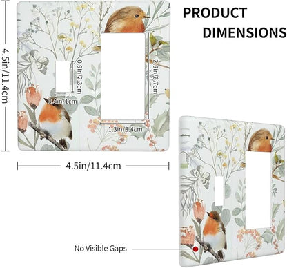Outlet Covers Red Floral Berries Colorful Bird Plant 1 Toggle 1 Rocker Combination Decorative Wall Plate Electrical Switch Plates Light Switch Cover Plate For Bed Room Living Room Decor