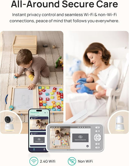 Dr.Care LumiView Smart WiFi Baby Monitor with 2 Cameras - 5" 1080P FHD & 2K Camera App Control, Privacy Mode, 5000mAh Removable Battery, Cry & Motion Alerts, HD Night Vision, Multi-User,1279ft Rang