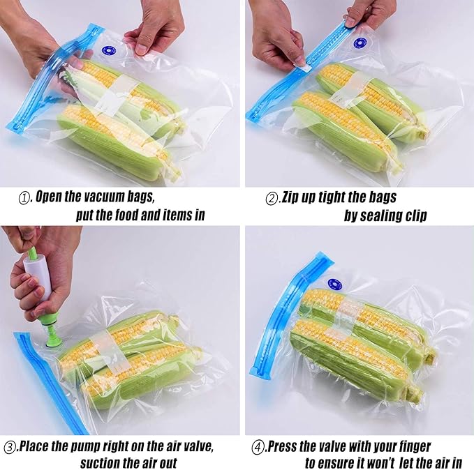 Sous Vide Bags 60pcs Reusable Vacuum Sealer Bags with 4 Sealing Clips, Reusable Vacuum bags for Food Storage and Sous Vide Cooking (8.2x8.7 Inch)