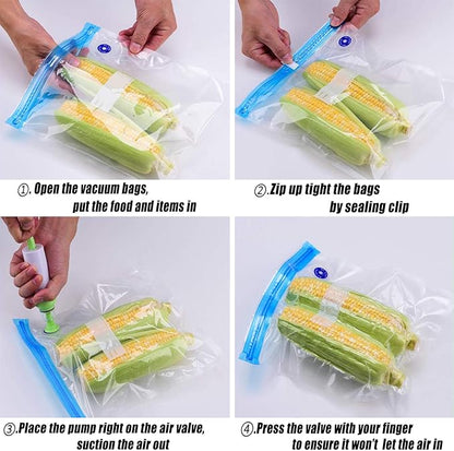 Reusable Sous Vide Bags 3 Sizes - 20 Pack with Hand Pump, Sealing Clips for Sous Vide Cooking and Food Storage (Blue Kit)