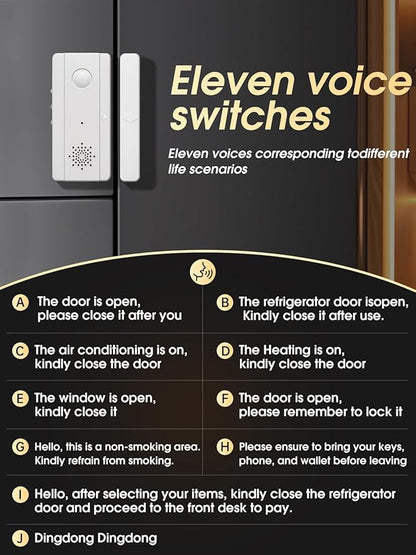 Freezer Door Alarm with Adjustable Voice Reminders (60s/30s/10s/0s Delay) for Open Freezer or Refrigerator Doors