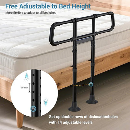 Bed Rails for Elderly Adults Safety:Adjustable Bedside Assist Rails with Storage Pockets,400LB Gravity Capacity, Non-Slip Handle, Sensor Night Light & Storage Pocket – Bed Cane & Handrail for Seniors