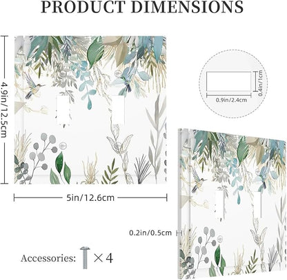 Green Tropical Palm Leaves Flower Plants Hummingbird Decorative Switch Plates 2 Gang Double Toggle Outlet Light Switch Cover Wall Plate Electrical Faceplate for Bed Room Living Room Decor