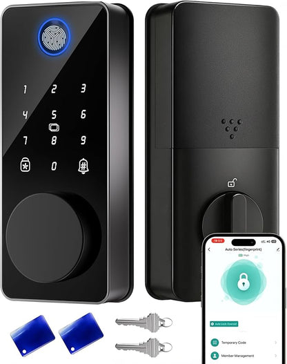 Smart Door Lock, Fingerprint Keyless Entry Deadbolt for Front Door App Control, Electronic Touchscreen Keypad, Auto Locking, IP54 Waterproof, Easy Install Digital Lock