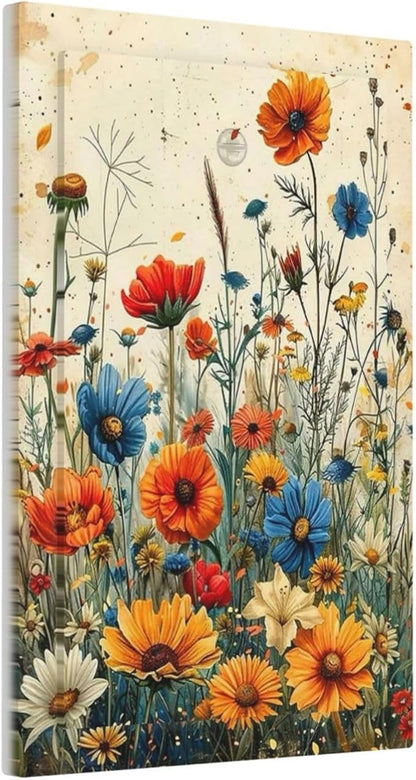 Light Switch Cover Plate Colorful Flowers Wildflowers Plants Orange Yellow Blue 1 Gang No Device Blank Wall Plate Electrical Outlet Cover Decorative Switch Plate Covers for Home Farmhouse Decor