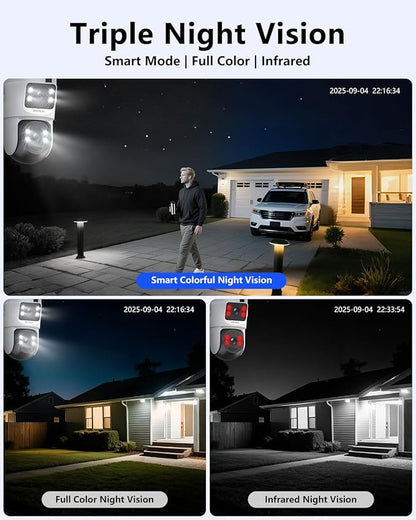 【Auto Tracking & 2-Way Audio】 Solar Powered PTZ Camera System, Wireless Outdoor Security Cameras, WiFi Home Video Surveillance Systems DVR Kits