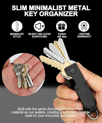 Mens Key Organizer - Compact Metallic Key Holder | Minimalist Innovative Keyholder | Smart Keychain Secures 1-5 Keys
