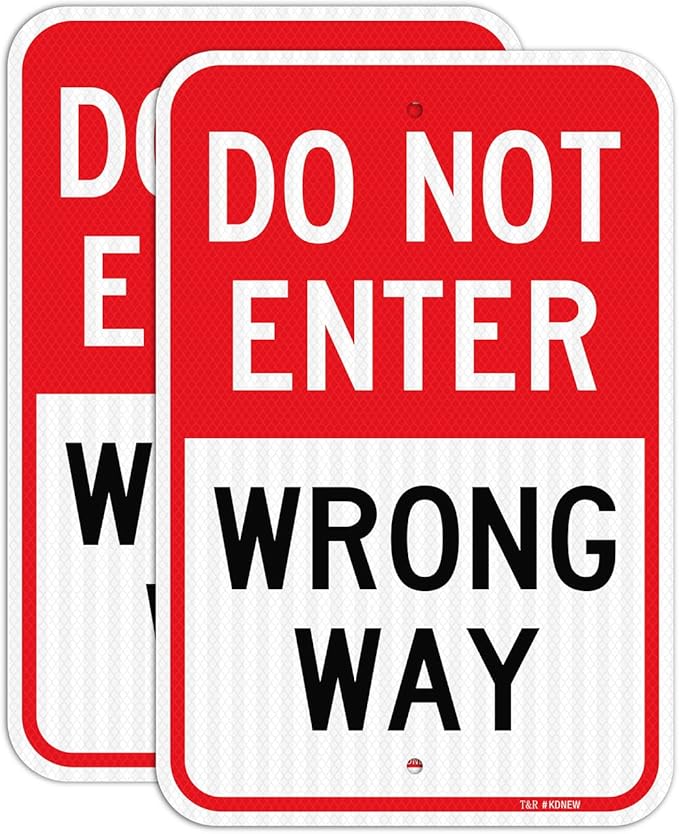 T&R (2 Pack) Do Not Enter Wrong Way Sign, 18" x 12" Engineer Grade Reflective Sheeting, Rust Free Aluminum, Weather Resistant, Waterproof, Fade Resistant, 2 Pre-drilled Holes