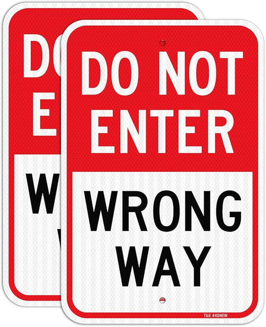 T&R (2 Pack) Do Not Enter Wrong Way Sign, 18" x 12" Engineer Grade Reflective Sheeting, Rust Free Aluminum, Weather Resistant, Waterproof, Fade Resistant, 2 Pre-drilled Holes