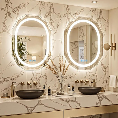 30"X36" Oval LED Bathroom Mirror with Lights, Frameless Vanity LED Mirror for Bathroom with Beveled Edge, Backlit Anti-Fog, Dimmable, 3 Colors, Memory Function, Tempered Glass, Shatter-Proof