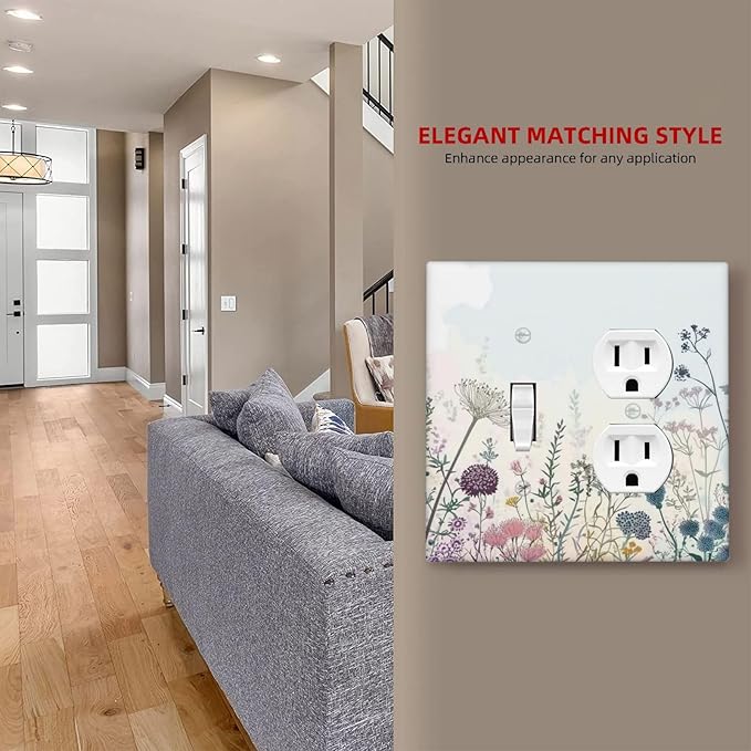 Colorful Wildflower Watercolor Dandelion Floral Wallplates 1 Toggle 1 Duplex Switch Plate Electrical Gfci Faceplate Decorative Light Switch Covers For Cabin Home Decor