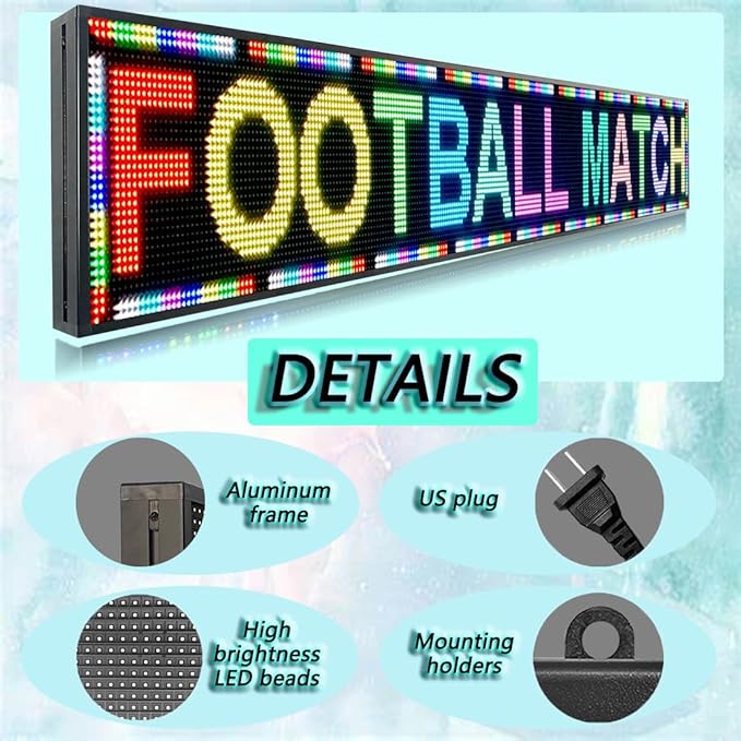 P10 Outdoor Programmable LED Sign Display 77"x14" WiFi Control RGB Full Color With High Brightness Scrolling LED Digital Sign for Business Advertising