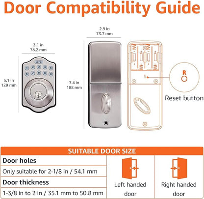 Amazon Basics Traditional Electronic Keyless Keypad Deadbolt Door Lock, keyless Entry Door Lock, Keyed Entry Option, 1-Pack, Satin Nickel