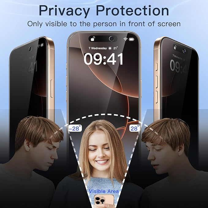 JETech Privacy Screen Protector for iPhone 16 Pro Max 6.9-Inch with Camera Lens Protector, Anti-Spy Tempered Glass Film, Easy Installation Tool, 2-Pack Each
