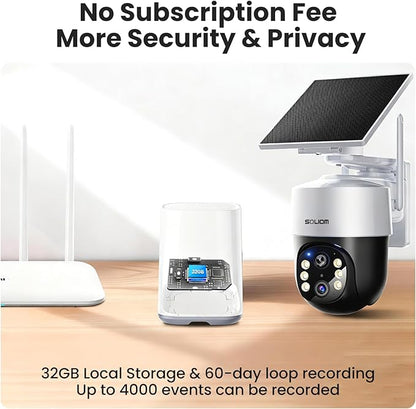 SOLIOM- True 8MP HD Security Cameras Outdoor Wireless, Add-On Camera, Solar Powered, Auto Tracking,Requires Homebase, Homebase Supports Up to 4 Cams