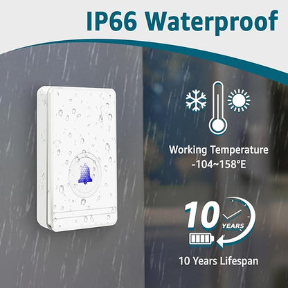 Greencycle Wireless Doorbells for Home, Wireless Doorbell, Plug and Play, 48 Ringtones, 5 Levels Volume, 7 Levels Night Light, 100FT-1300 FT, IP66 Waterproof, for Home, Office(1 Button +1 Receiver)