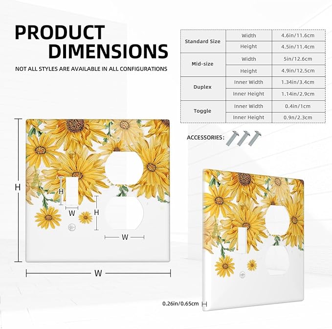 Sunflower Yellow Flowers Floral Wallplates 1 Toggle 1 Duplex Switch Plate Electrical GFCI Faceplate Decorative Light Switch Covers for Bed Room Living Room Decor