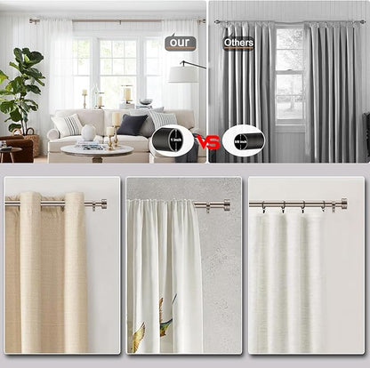 Brushed Nickel Curtain Rod for Windows 18 to 144 Inches, 1 Inch Adjustable Drapery Pole, Heavy Duty Outdoor/Indoor Modern Curtain Rods, Easy Installation(Satin Nickel 18"-144")