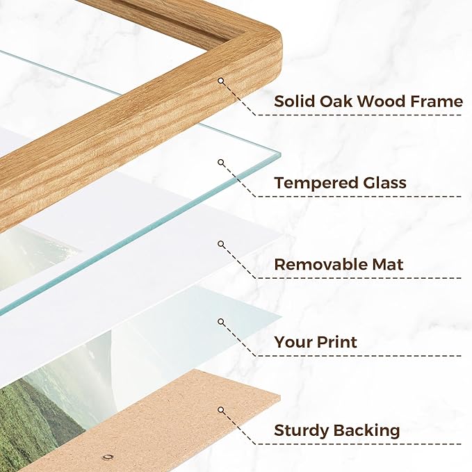 24x36 Poster Frame for Wall, 24 by 36 Picture Frame - Solid Oak Wood & Tempered Glass, Rustic 24 x 36 Wood Frame for Home Decor, 23x36 Picture Frame with Mat for 20x30, Natural Oak Color, 1 Pack
