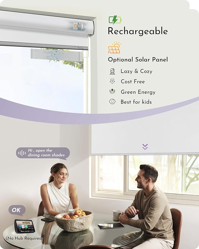Graywind Motorized Roller Shades Work with Alexa Google Smart Blackout Shades with Remote Insulated Triple Weaved Fabric Window Blinds with Valance for Smart Home Office, Customized Size (White)