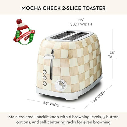 MACKENZIE-CHILDS 2-Slice Toaster, Decorative Toaster for Kitchen, Brown-and-White Mocha Check