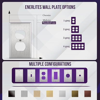 ENERLITES Duplex Receptacle Stainless Steel Wall Plate, Metal Corrosive Resistant Cover for Electrical Socket Receptacles, 4-Gang 4.50" x 8.19", 7724, 430 Stainless Steel, UL Listed, Silver