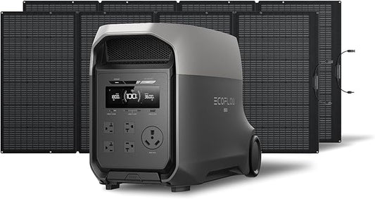 EF ECOFLOW DELTA 3 Ultra Portable Power Station with 2X400W Solar Panels, 3072Wh LiFePO4 Battery, 3600W (Surge 7200W) Output, Solar Generator for Home Use, Camping Accessories, Emergencies & RV Backup