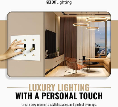 Select 15A 120V AC 3-Gang Toggle Switch, White with Solid Brass Vintage Style Single Pole 3 Way Compatible Wall Mount Toggle Switch, Included Faceplate & Switch Module, UL Listed