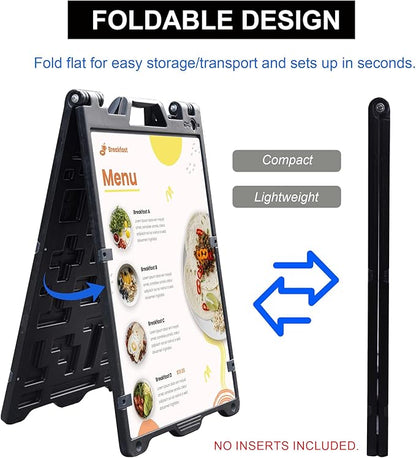 OrangeStar A-Frame Sidewalk Sign 24 x 36 Inch Folding Double Sided Sandwich Board Plastic Outdoor Advertising Signboard for Restaurant, Business, Events, Grey (Frame only)
