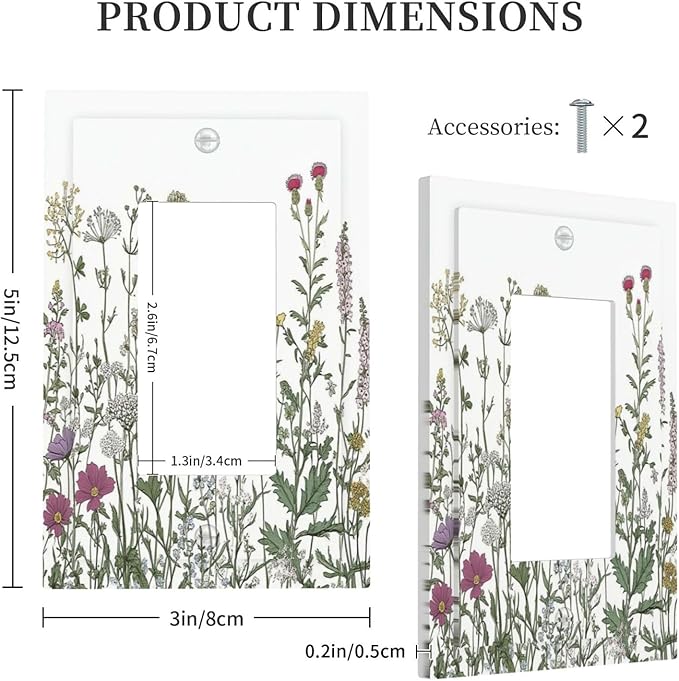 Vintage Herbs Wildflowers Plant Floral Decorative Outlet Covers 1 Gang Single Rocker Light Switch Cover Plate Wall Plates Gfci Faceplate For Bed Room Home Decor