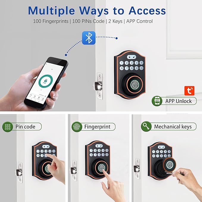 Smart Fingerprint Door Lock, Keyless Entry Deadbolt with Electronic Keypad, Bluetooth App Control, One Time Code, IP65 Weatherproof, for Front Door/Home/Office (Oil Rubbed Bronze)