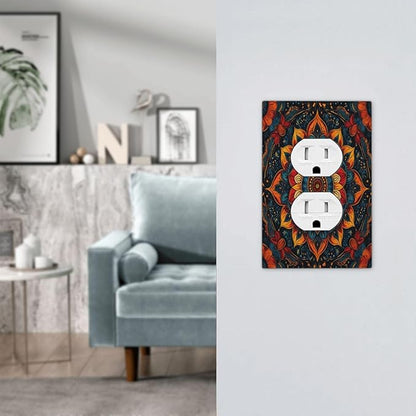 Boho Colorful Mandala 1 Gang Duplex Receptacle Switch Wall Plate Decorative Switchplate Outlet Covers Electrical Plug Cover Faceplate for Bathroom Home Decor 5 X 3 IN