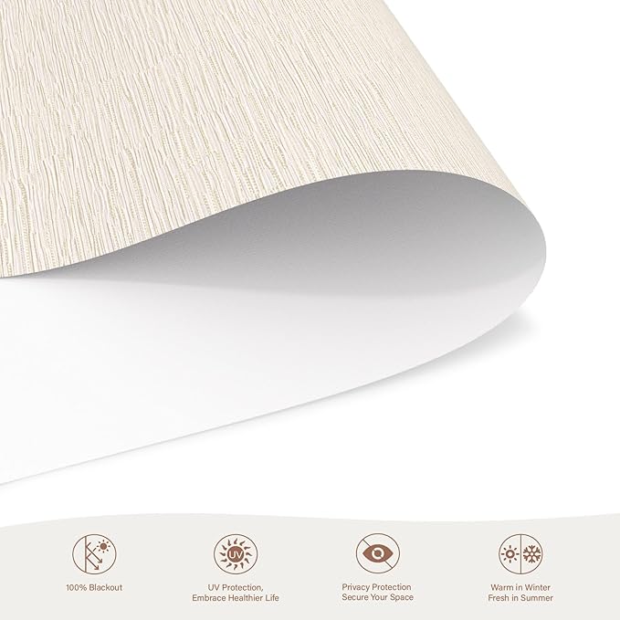 Motorized Roller Blinds with Remote, 100% Blackout Automatic Roller Shades for Bedroom, Bathroom, and Living Room, Customized Size, Tree Ring Beige