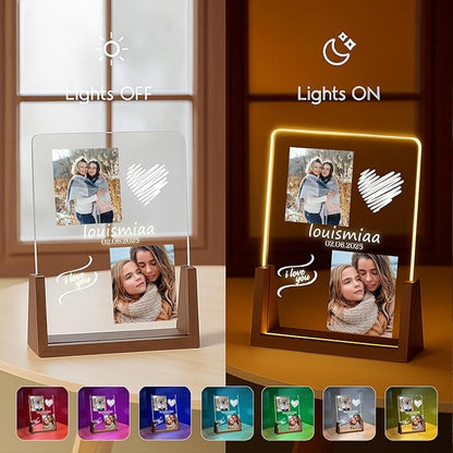 LOUISMIAA Customized Picture Frames with Night Light,Decorative Plaque Anniversary Birthday Mother’s Day Father’s Day Valentine’s Personalized Gifts for Boyfriend Girlfriend Couple Women Same Day Shipping