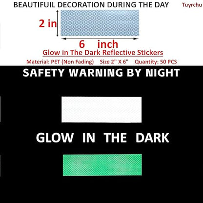 Glow in The Dark Reflective Stickers 2 inch X 6 inch for Truckskes, Warning Strong Safety Adhesive Reflective Strips (50 Pcs)