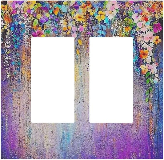 Colorful Country Flower Wildflower Floral Decorative Outlet Covers 2 Gang Double Gfci Rocker Electrical Wall Panels Light Switch Cover Plate For Bed Room Living Room Decor