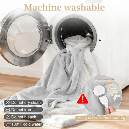 Electric Heated Throw Blanket 50" x 60", Soft Plush Flannel & Sherpa Electric Blanket with 8 Heat Settings, 1-12H Auto-Off, Fast & Even Heating, Machine Washable, Ideal for Home & Office, Light Gray