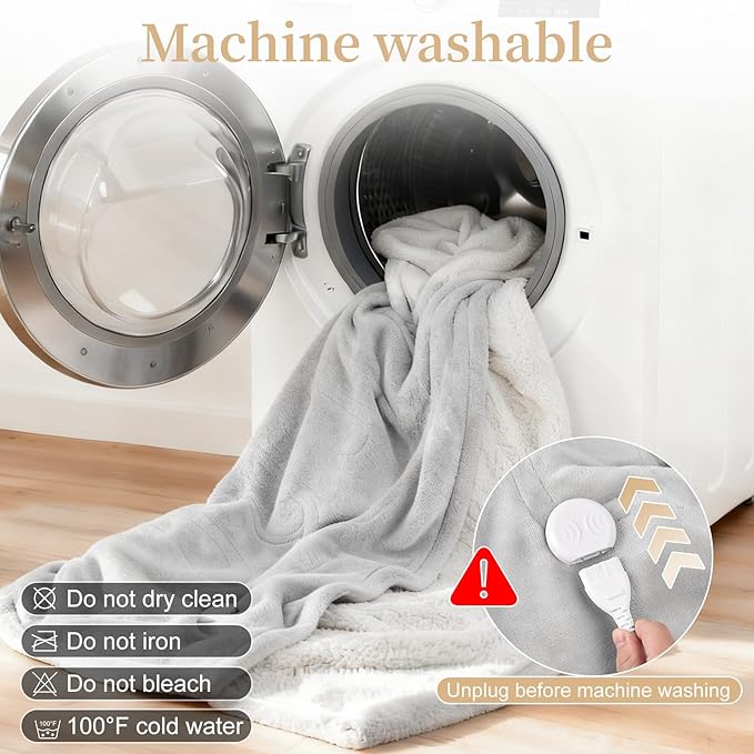 Electric Heated Blanket Full Size 72" x 84", Soft Plush Flannel & Sherpa Electric Blanket with 8 Heat Settings, 1-12H Auto-Off, Fast & Even Heating, Machine Washable, for Home & Office, Light Gray