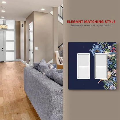 Decorative Outlet Covers Vintage Blue Morris Strawberry Thief Bird Flower 2 Gang Wall Plate Double Rocker Two Switch Wall Cover Plate Jumbo Dual GFCI Faceplate