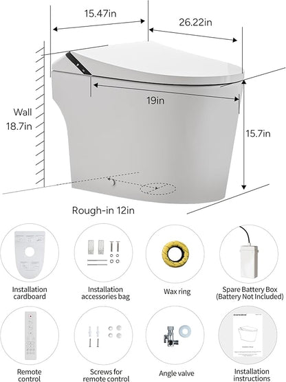 Smart Toilet with Bidet Built in, Toilets with Tank, Dual Auto Flush, Foot Sensor Flush, Heated Seat, Warm Water, Foam Dispenser, Elongated Bidets for Modern Bathroom, Remote, Night Light