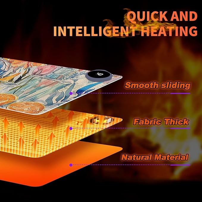 Heated Mouse Pad 31.5x13 in 3-Temp Fast Heating Desk Mat with Auto Timer Warmer for Hands Wrist Pain Relief Waterproof Keyboard Mat for Office, Gaming, Home, Floral Kitchen