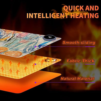 Heated Mouse Pad 31.5x13 in 3-Temp Fast Heating Desk Mat with Auto Timer Warmer for Hands Wrist Pain Relief Waterproof Keyboard Mat for Office, Gaming, Home, Floral Kitchen