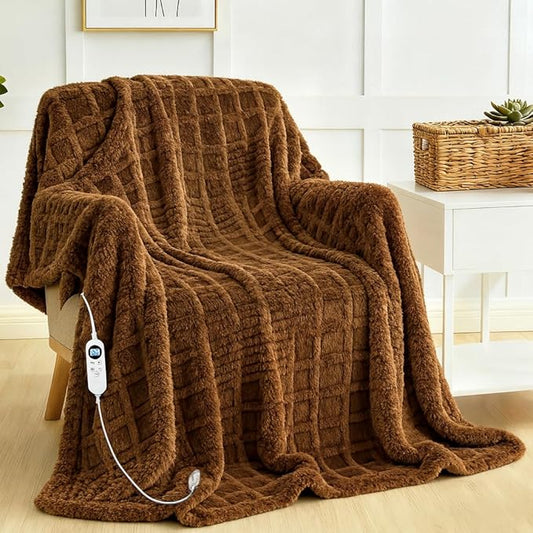 Heated Blanket Electric,Waffle Heating Blanket with 12 Heat Levels, Fast Heating Blanket with 1-12 Timer Settings, Overheat Protection with ETL & FCC for Home Office Sofa-50"x60"
